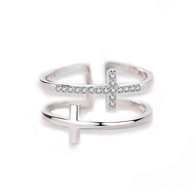 Double Cross Silver Ring - WOMA