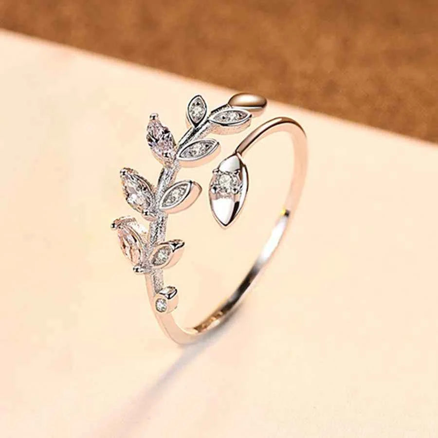 Adjustable Olive Branch Ring 925 Silver with 18K Gold