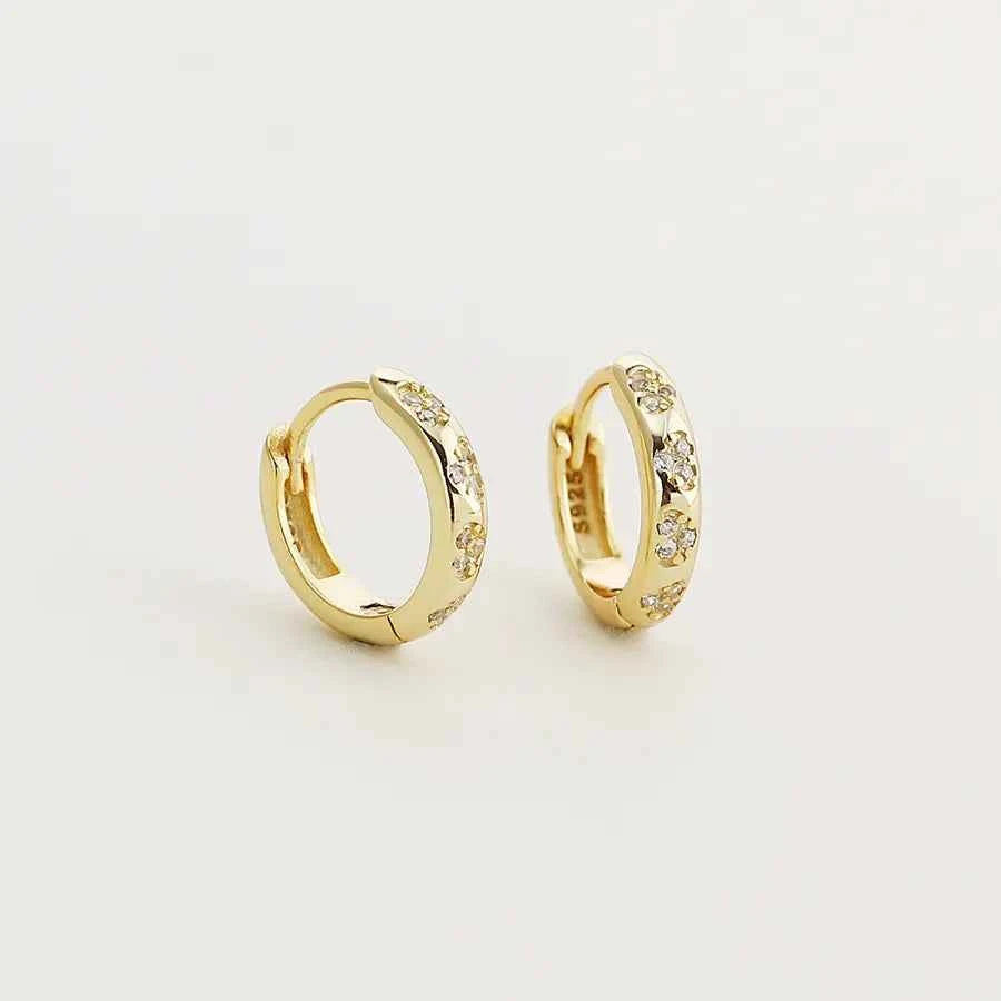 Elegant S925 Silver 18K Gold Plated Geometric CZ Earrings